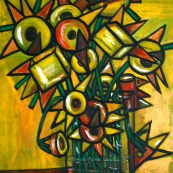 Painting titled "Basic Sunflowers (a…" by Tineke Van Steenbergen, Original Artwork, Acrylic