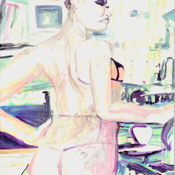 Schilderij getiteld "Cafe Glow" door Tinge, Origineel Kunstwerk, 2D Digital Work