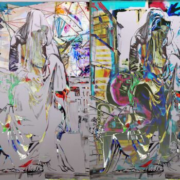 Drawing titled "New Virgin Diptych" by Tinge, Original Artwork, Digital Collage