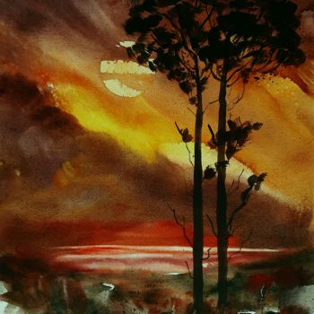 Peinture intitulée "Tramonto impossibil…" par Tito Fornasiero, Œuvre d'art originale, Aquarelle