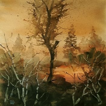 Pittura intitolato "Autunno 5" da Tito Fornasiero, Opera d'arte originale, Acquarello