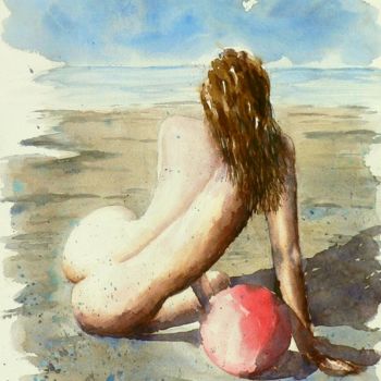 Painting titled "Nudo 10" by Tito Fornasiero, Original Artwork, Watercolor