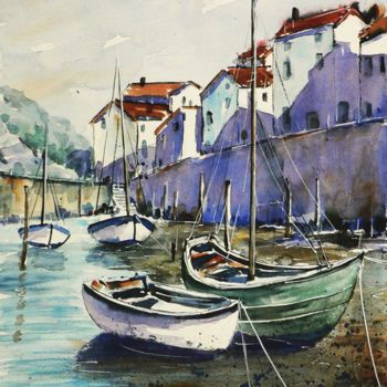 Painting titled "Bassa marea 2" by Tito Fornasiero, Original Artwork, Watercolor