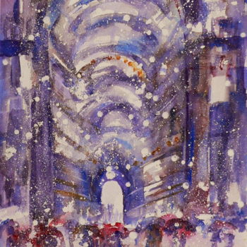 Pittura intitolato "Milano - Nevicata i…" da Tito Fornasiero, Opera d'arte originale, Acquarello