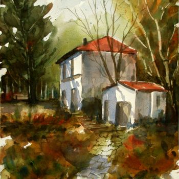 Malerei mit dem Titel "E' autunno" von Tito Fornasiero, Original-Kunstwerk, Aquarell