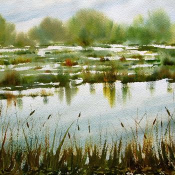 Pittura intitolato "Primavera al parco…" da Tito Fornasiero, Opera d'arte originale, Acquarello