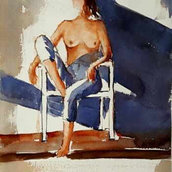 Pittura intitolato "Nudo N°22 (studio)" da Tito Fornasiero, Opera d'arte originale, Acquarello