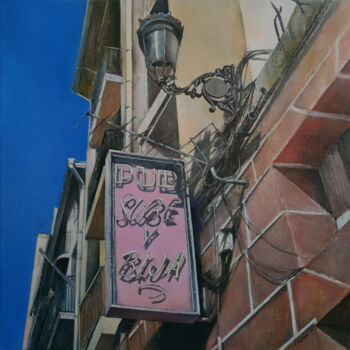 Painting titled "Pub Sube y Baja" by Tomás Castaño, Original Artwork, Oil Mounted on Wood Panel