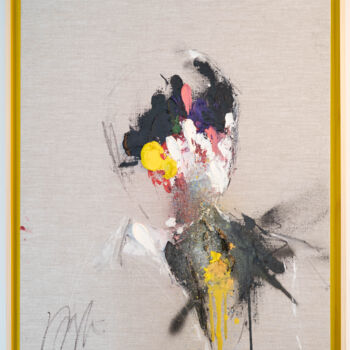 Malerei mit dem Titel "Yellow Portrait wor…" von Tomoya Nakano, Original-Kunstwerk, Öl Auf Keilrahmen aus Holz montiert