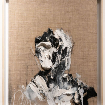 Malarstwo zatytułowany „White Portrait work” autorstwa Tomoya Nakano, Oryginalna praca, Olej Zamontowany na Drewniana rama n…