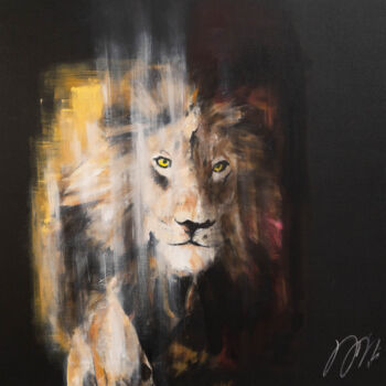 绘画 标题为“" Lion "” 由Tomoya Nakano, 原创艺术品, 油 安装在木质担架架上