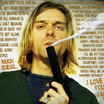 Arte digital titulada "Kurt Cobain Nirvana…" por Tony Rubino, Obra de arte original, Pintura Digital Montado en Bastidor de…