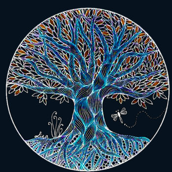 Arte digital titulada "Tree In Japanese Ze…" por Tony Rubino, Obra de arte original, Pintura Digital Montado en Bastidor de…