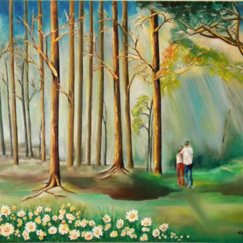 Painting titled "Solace in the Woods" by Miriam Besa, Original Artwork, Oil
