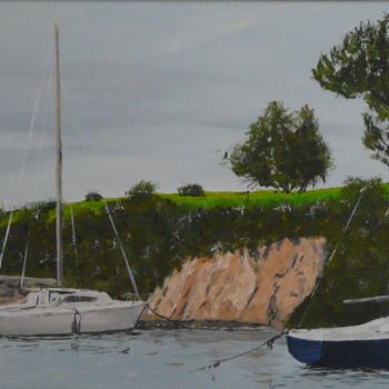 Painting titled "2 bateaux" by Serge Toulgoat, Original Artwork, Acrylic Mounted on Wood Stretcher frame