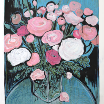 Peinture intitulée "Grandes pivoines da…" par Toumire, Œuvre d'art originale, Acrylique