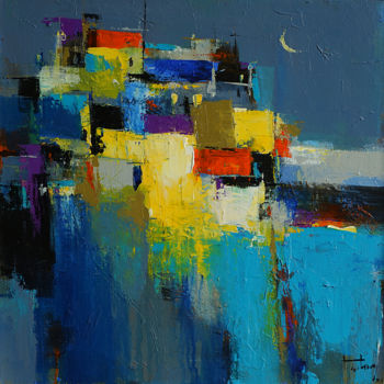 Painting titled "Blue Night" by Anh Huy Tran, Original Artwork, Acrylic Mounted on Wood Stretcher frame
