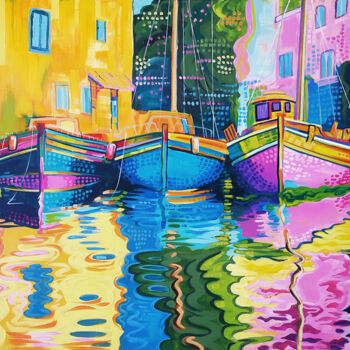 Peinture intitulée "At the port in the…" par Trayko Popov, Œuvre d'art originale, Acrylique