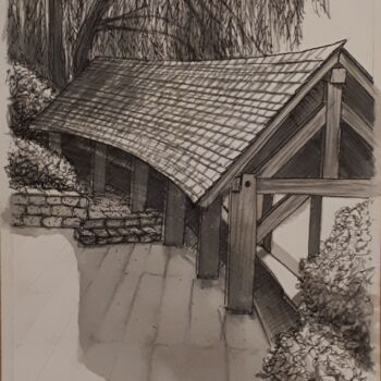 Drawing titled "Lavoir à Vitré" by Tristan Ligen, Original Artwork, Ink