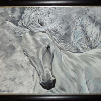 Painting titled "White hors 2" by Katerina Evgenieva, Original Artwork