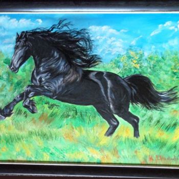 Картина под названием "Black hors" - Katerina Evgenieva, Подлинное произведение искусства