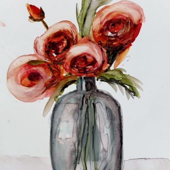 Peinture intitulée "Flowers in Bottle" par Trudy Colette, Œuvre d'art originale, Aquarelle