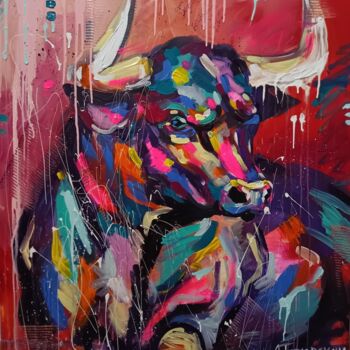 "Bull" başlıklı Tablo Aliaksandra Tsesarskaya tarafından, Orijinal sanat, Akrilik Ahşap Sedye çerçevesi üzerine monte edilmiş