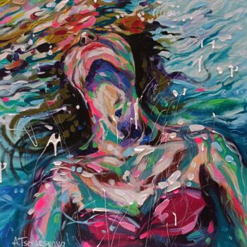 绘画 标题为“Underwater girl” 由Aliaksandra Tsesarskaya, 原创艺术品, 丙烯 安装在木质担架架上