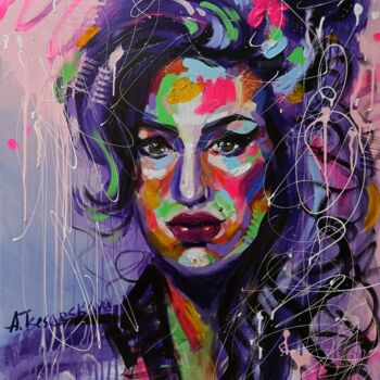 Malerei mit dem Titel "Amy Winehouse portr…" von Aliaksandra Tsesarskaya, Original-Kunstwerk, Acryl Auf Keilrahmen aus Holz…