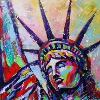 Painting titled "Statue of Liberty -…" by Aliaksandra Tsesarskaya, Original Artwork, Acrylic Mounted on Wood Stretcher frame