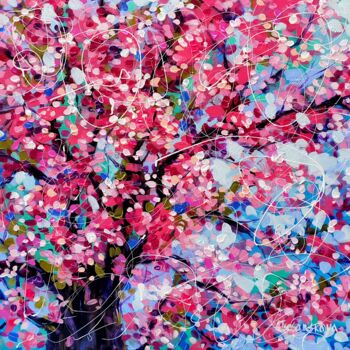 Painting titled "Cherry blossom tree" by Aliaksandra Tsesarskaya, Original Artwork, Acrylic Mounted on Wood Stretcher frame