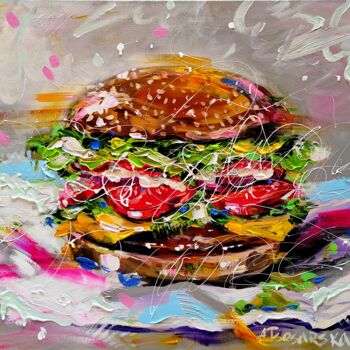 "Hamburger - fast fo…" başlıklı Tablo Aliaksandra Tsesarskaya tarafından, Orijinal sanat, Akrilik Ahşap Sedye çerçevesi üzer…
