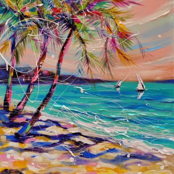 "Tropical beach" başlıklı Tablo Aliaksandra Tsesarskaya tarafından, Orijinal sanat, Akrilik Ahşap Sedye çerçevesi üzerine mo…