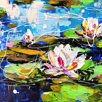 Malerei mit dem Titel "Lilies - colorful w…" von Aliaksandra Tsesarskaya, Original-Kunstwerk, Acryl Auf Keilrahmen aus Holz…