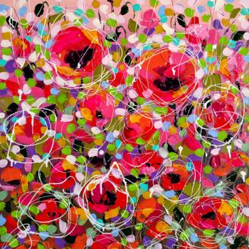Malerei mit dem Titel "Abstract poppies fi…" von Aliaksandra Tsesarskaya, Original-Kunstwerk, Acryl Auf Keilrahmen aus Holz…