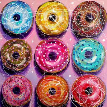 Pintura intitulada "Colorful donuts des…" por Aliaksandra Tsesarskaya, Obras de arte originais, Acrílico Montado em Armação…