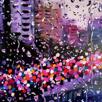 Painting titled "Rainy day in the ci…" by Aliaksandra Tsesarskaya, Original Artwork, Acrylic Mounted on Wood Stretcher frame