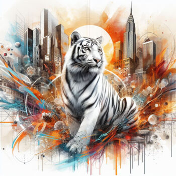 Arts numériques intitulée "Le tigre blanc des…" par Tsuiho, Œuvre d'art originale, Image générée par l'IA