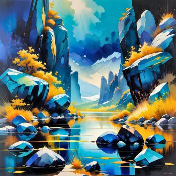 Digital Arts titled "Blue Stream Blue" by Tucari P, Original Artwork, Digital Painting