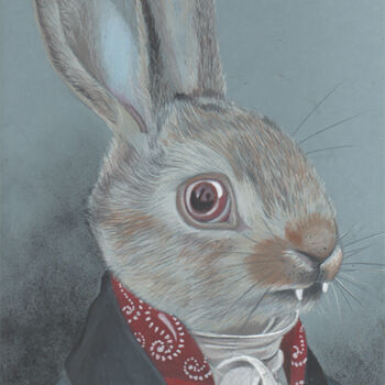 제목이 "Vamp Bunny"인 그림 Txuscuende로, 원작, 연필 기타 단단한 패널에 장착됨