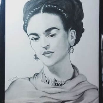 Dessin intitulée "Portrait of Frida K…" par Tzina Tsaou, Œuvre d'art originale, Crayon