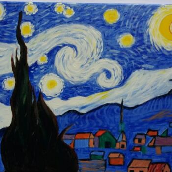 Painting titled "Starry Night Van Go…" by Tzina Tsaou, Original Artwork, Acrylic