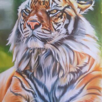 Peinture intitulée "tiger" par Ujang Ismail, Œuvre d'art originale, Huile