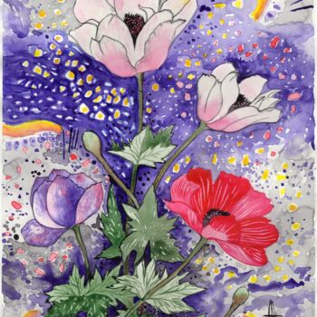 Painting titled "Evening bloom" by Ulia Nagornaa, Original Artwork, Watercolor