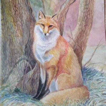 Картина под названием "Fox" - Юлия Попова (Koritsa Kardamonovna), Подлинное произведение искусства, Акварель Установлен на a…