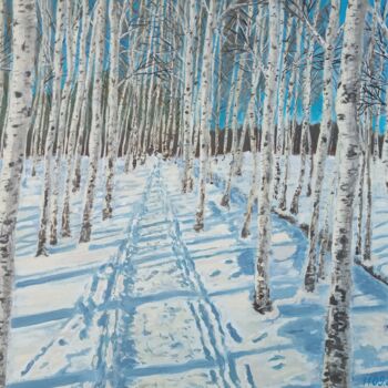 Peinture intitulée "Winter birches" par Ulia Vasina, Œuvre d'art originale, Acrylique Monté sur Carton