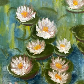 Malerei mit dem Titel "Summer water lilies" von Uliana Titova, Original-Kunstwerk, Öl Auf Keilrahmen aus Holz montiert