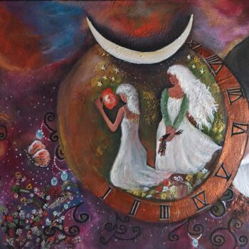 Malerei mit dem Titel "Moon rituals and wi…" von Ülkü İSpirli, Original-Kunstwerk, Acryl