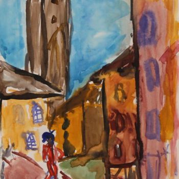 Pintura titulada "Little Alp Village…" por Ulli Heupel, Obra de arte original, Oleo