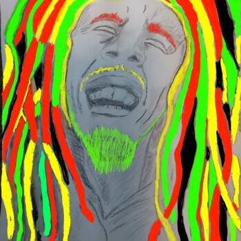 Drawing titled "Bob Marley with a S…" by Unchained, Original Artwork, Pencil